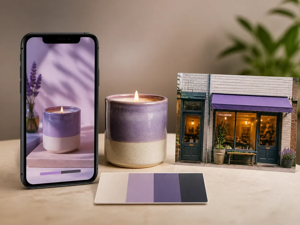 Muestra visual de un negocio, su producto y sus colores en un teléfono
